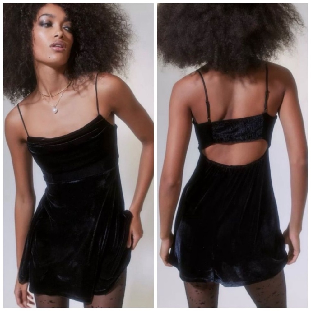 Urban Outfitters Black Velvet Mini Dress with Open Back Size Medium